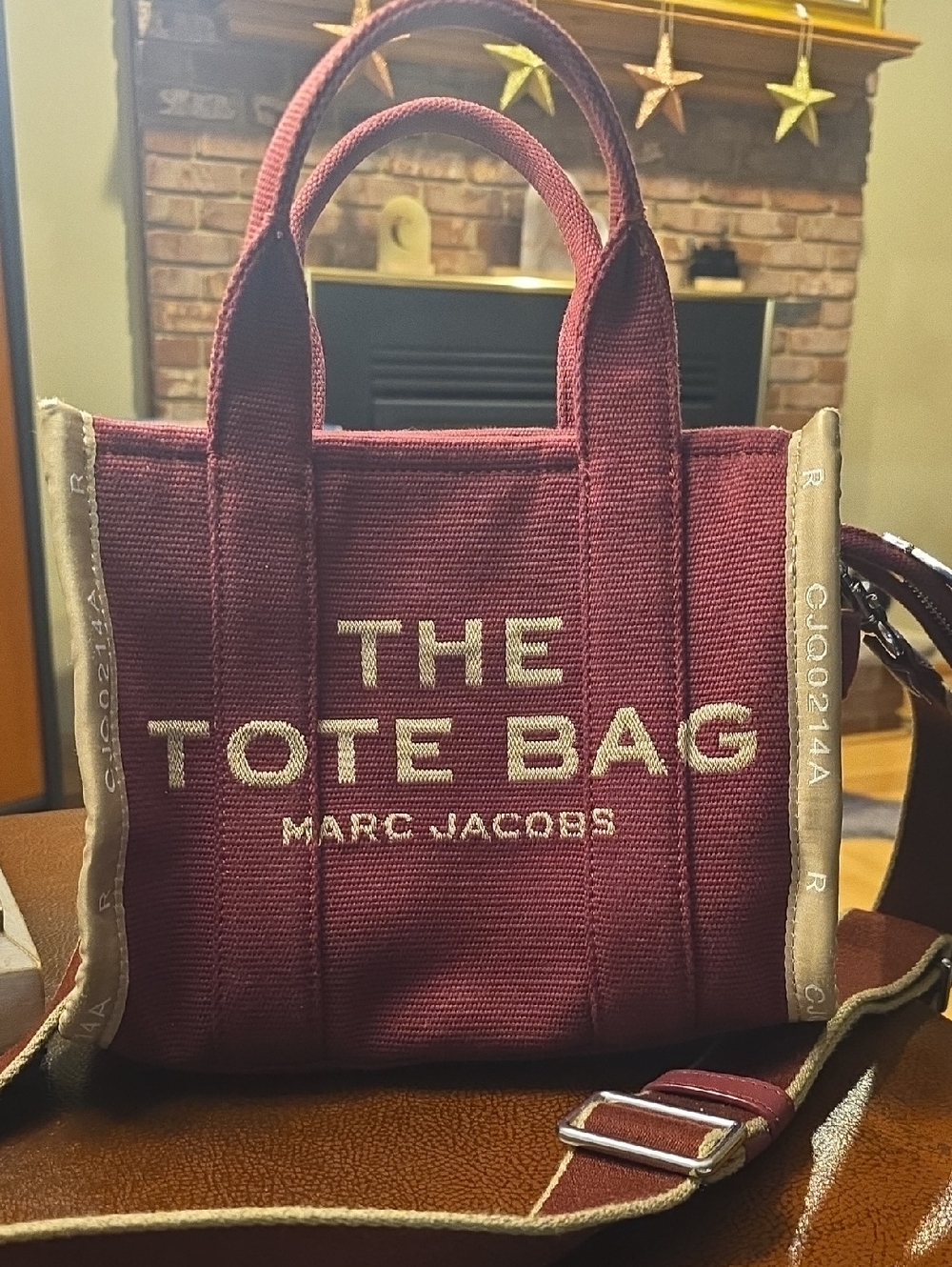 Marc Jacobs Burgundy Canvas Mini Tote with Cream Logo